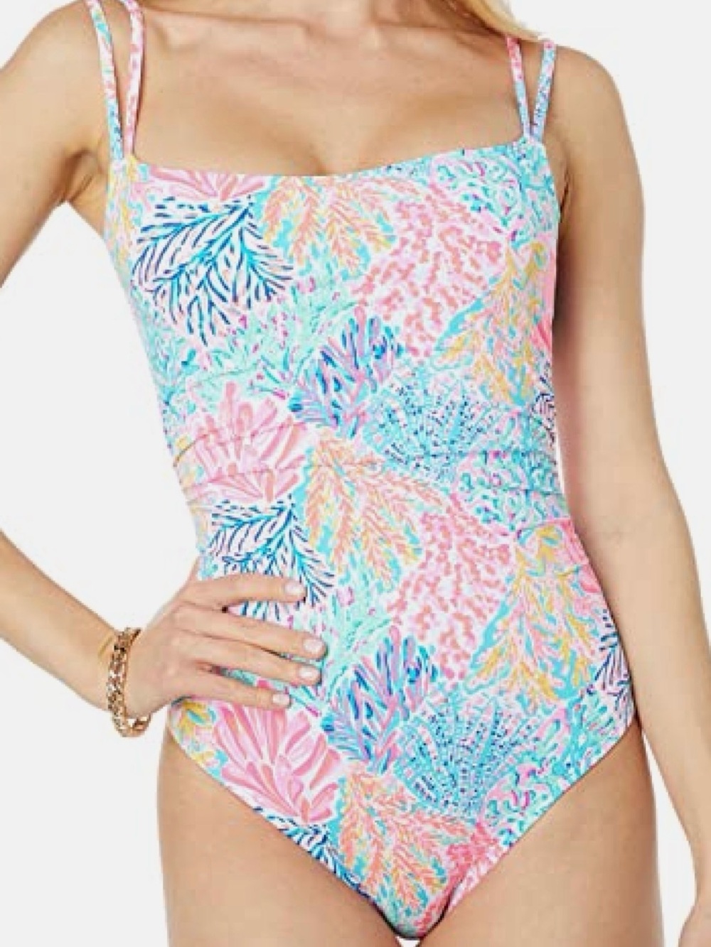 Lilly Pulitzer Napili Pastel Coral & Aqua Floral One-Piece Swimsuit